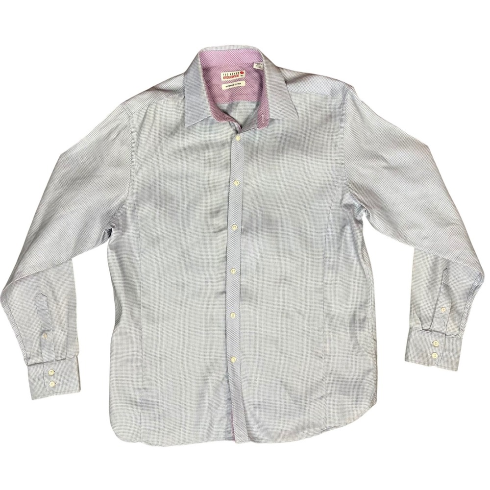 Ted Baker Endurance Norford Blue Micro Grid Cotton Dress Shirt Ted Fit 16.5‎ L
